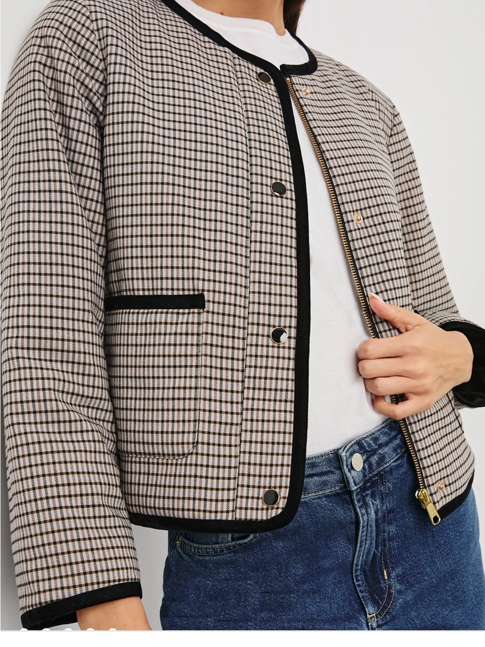 NWOT Rails Nota Jacket Ice Taupe Mini Checked Boxy Lady Jacket